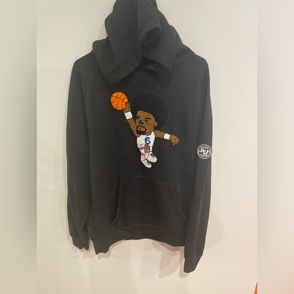 2XL Julius Erving Black Hoodie Dr. J NBA Embroidered Front Basketball Hoodie